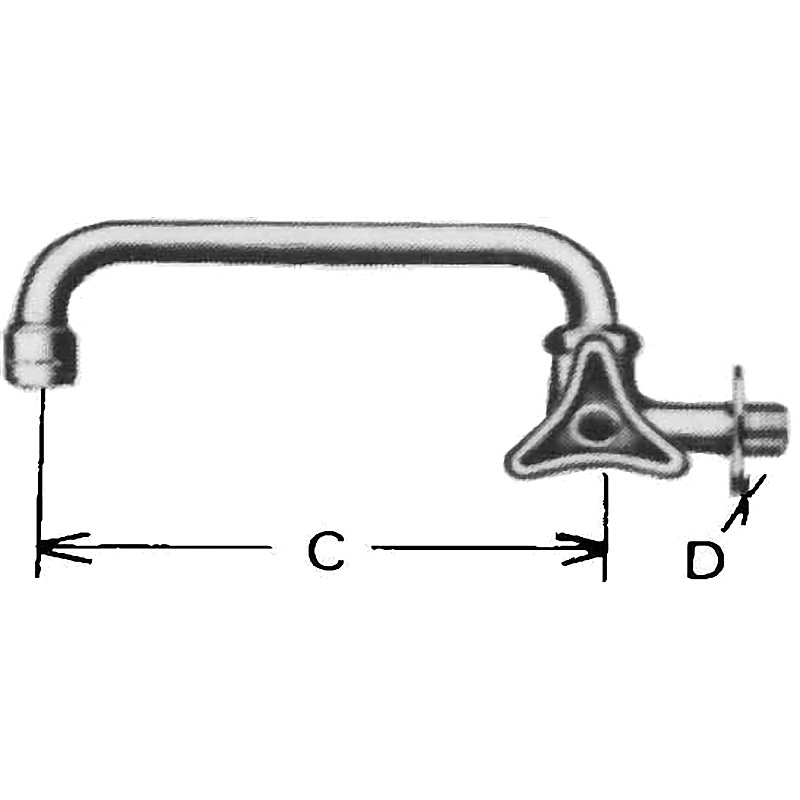 FAUCET WALL R-HAND WITH OVERHEAD SWIVEL SPOUT & AERATOR 13( )