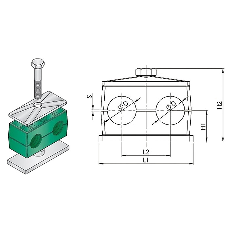 CLAMP TUBE POLYPROPYLENE WITH WELD PLATE TWIN
